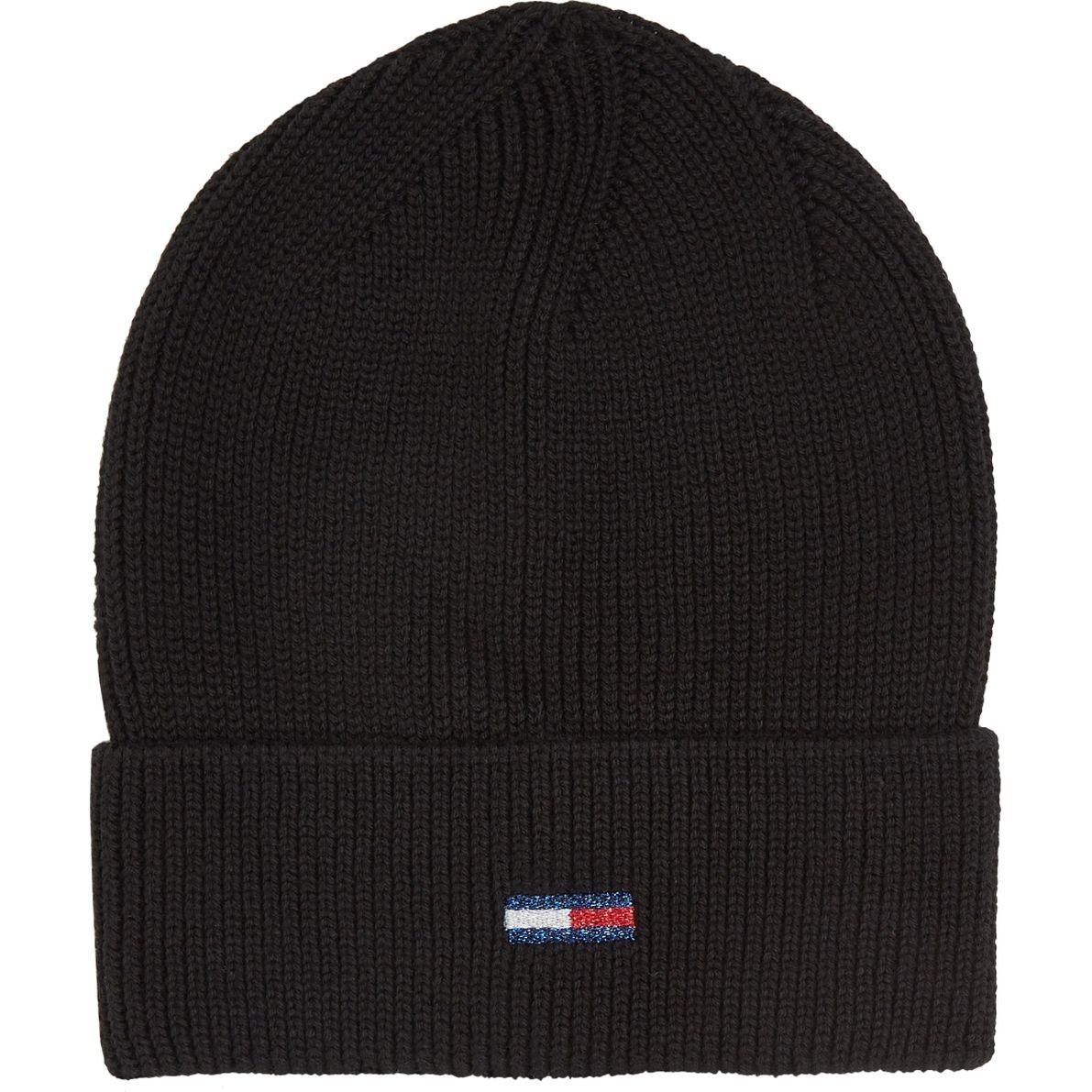 TOMMY JEANS Kepurė moterims, Juoda, Flag beanie 1