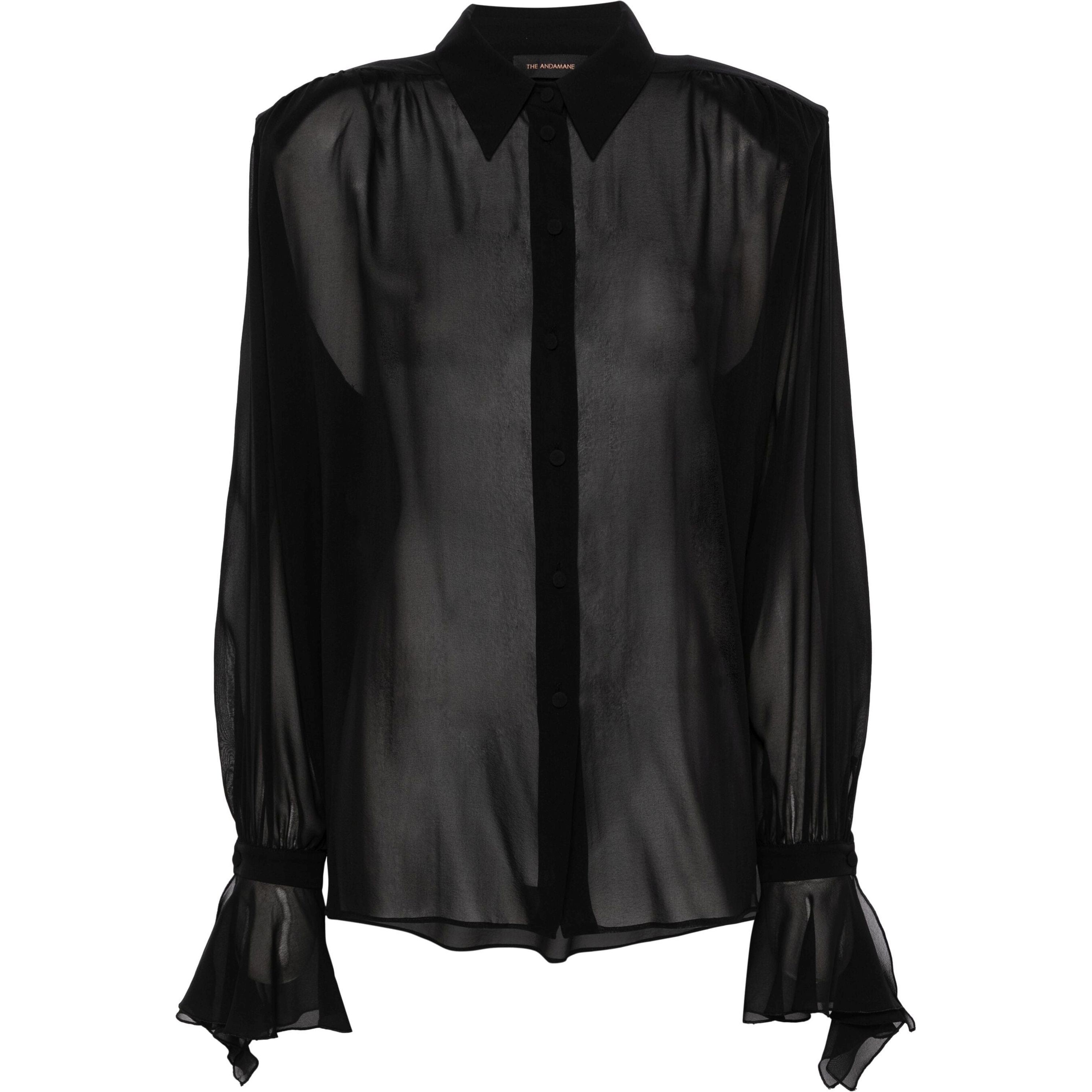 THE ANDAMANE Marškiniai ilgomis rankovėmis moterims, Juoda, Peony  detailedsleeves blouse