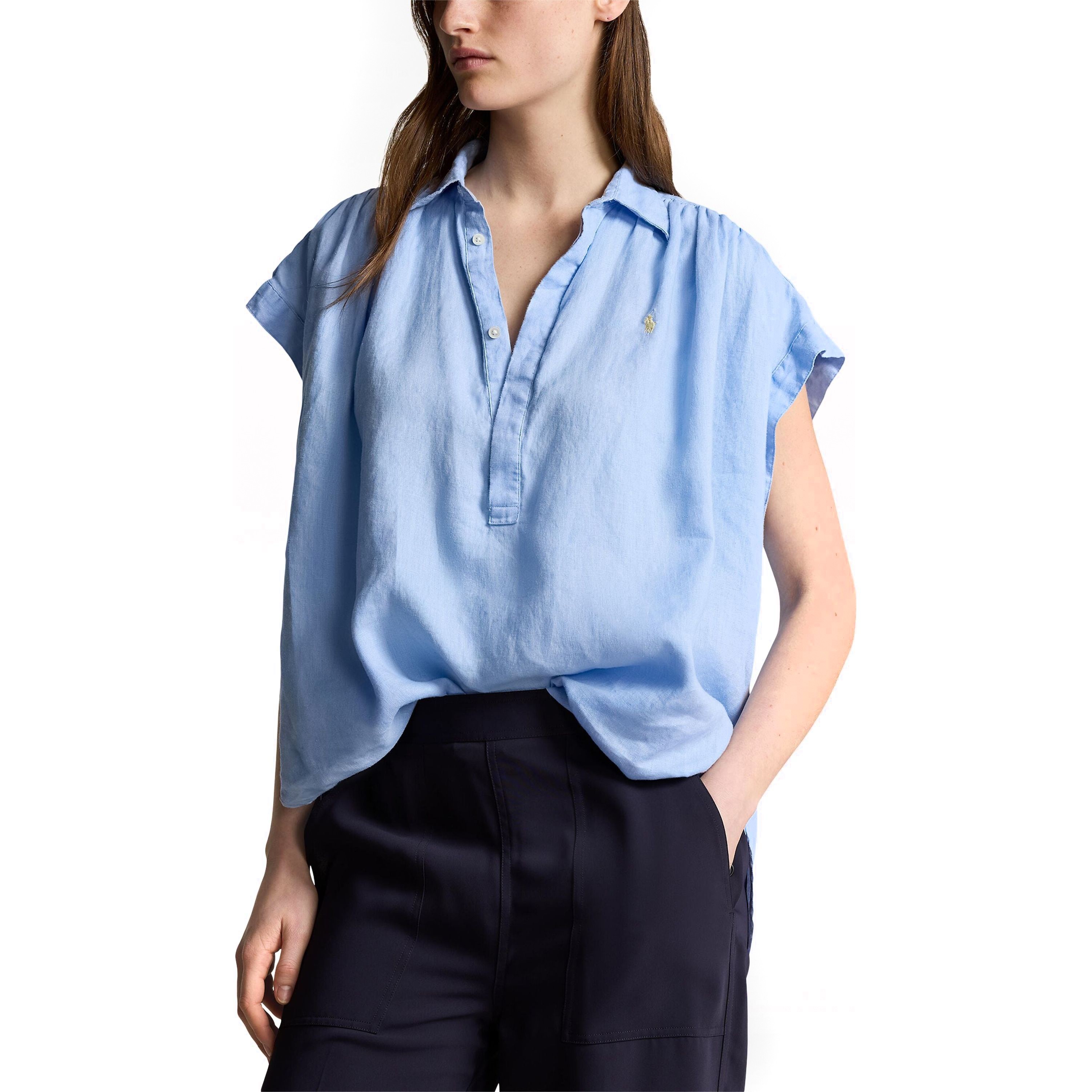 POLO RALPH LAUREN Marškiniai trump. rankovėmis moterims, Mėlyna, Button front shirt 2