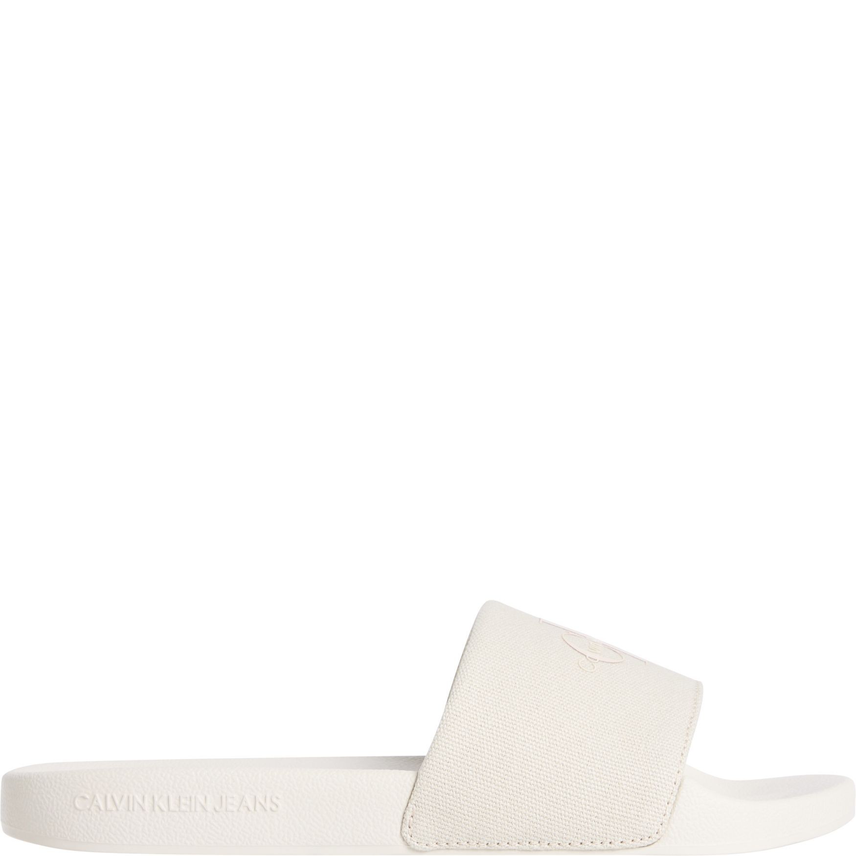 CALVIN KLEIN JEANS Guminės šlepetės moterims, Smėlio, Slide monogram 2