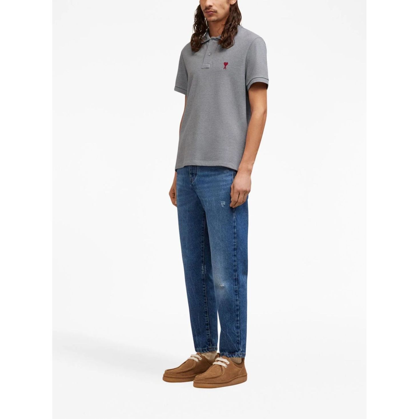 AMI PARIS Polo marškiniai trumpos rank., Pilka, Ami de coeur polo shirt 2