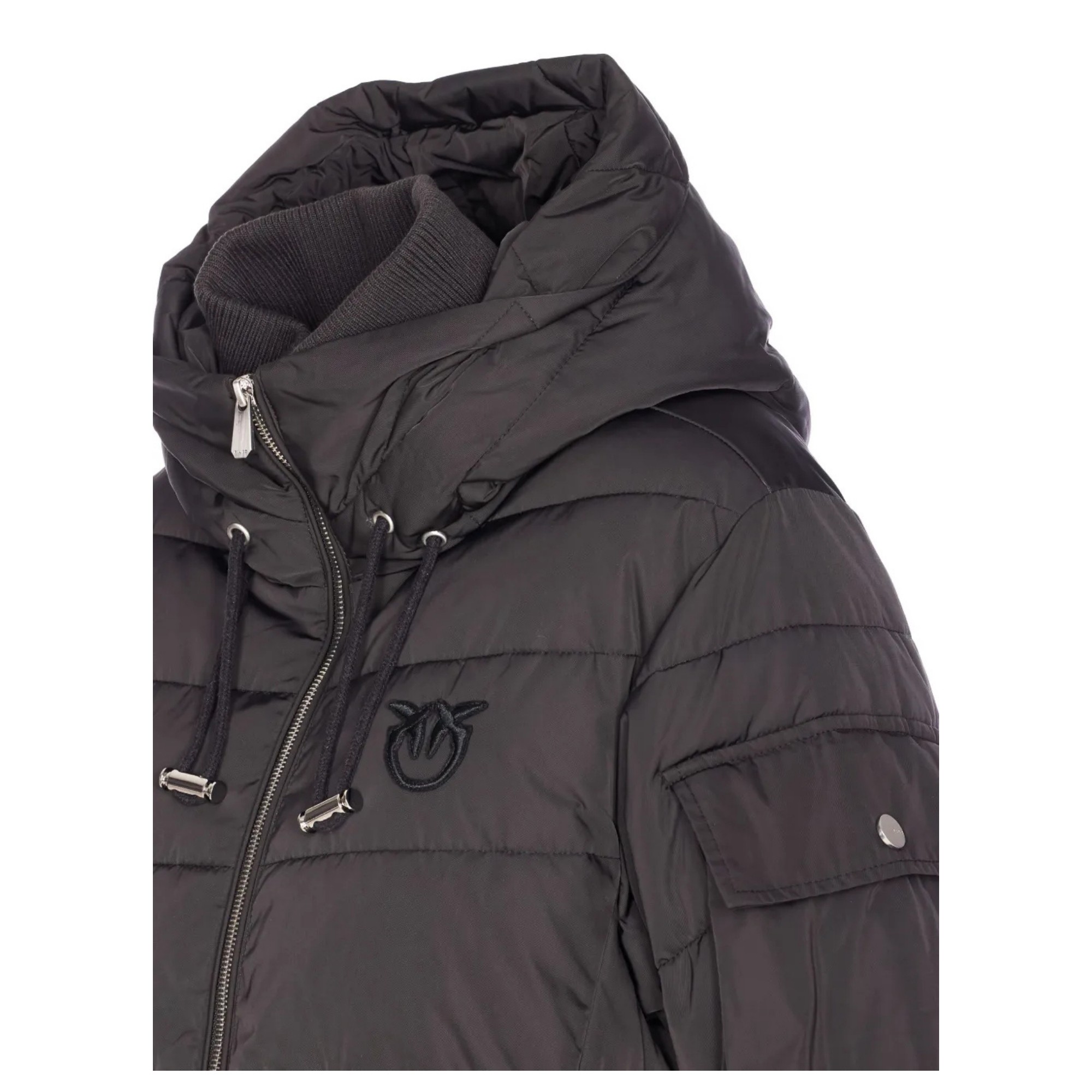 PINKO Pūkinė striukė moterims, Juoda, Crusca cape 4