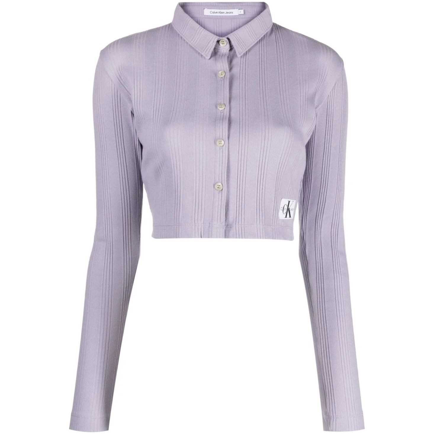 CALVIN KLEIN JEANS Marškiniai ilgomis rankovėmis moterims, purple, Badge elongated rib shirt 1