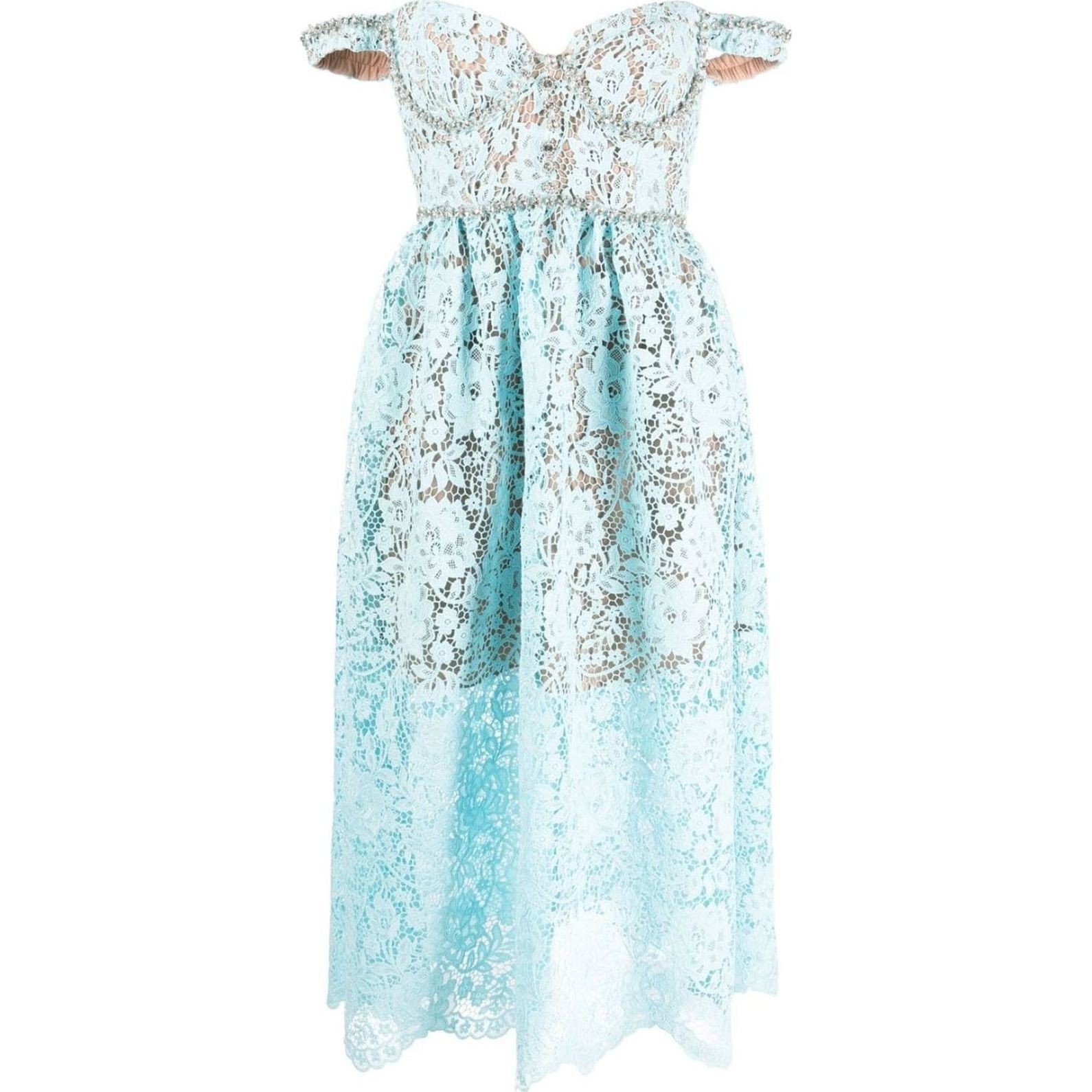 SELF PORTRAIT Midi suknelė moterims, Mėlyna, Cord lace diamante midi dress 1