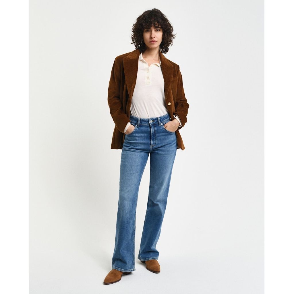 GANT Platėjantys džinsai moterims, Mėlyna, Slim flare jeans 5
