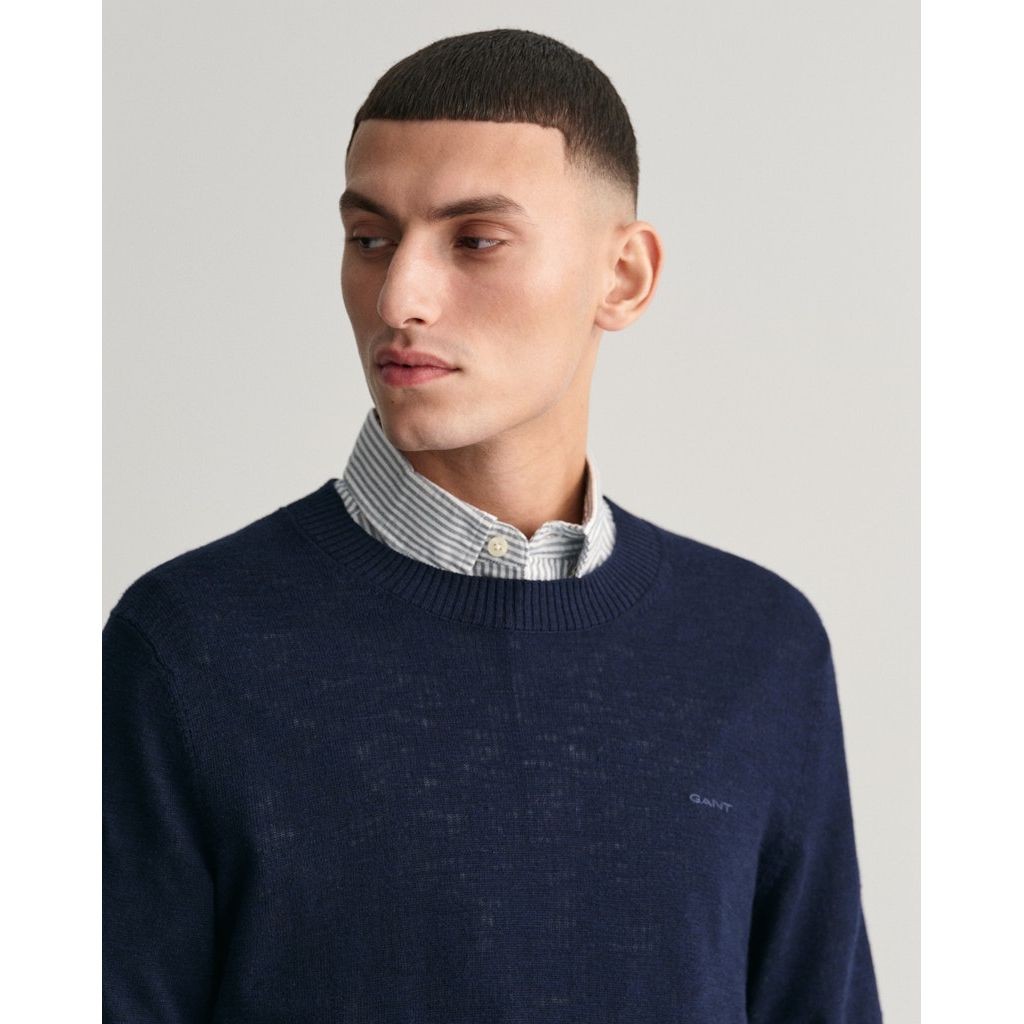 GANT Megztinis vyrams, Mėlyna, COTTON LINEN C-NECK 4