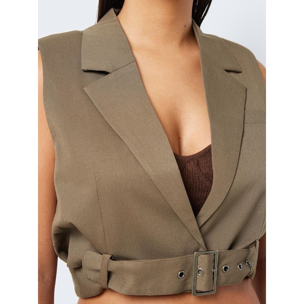 NOISY MAY Paltas moterims, Žalia, NMTHEA S/L BELTED VES 6