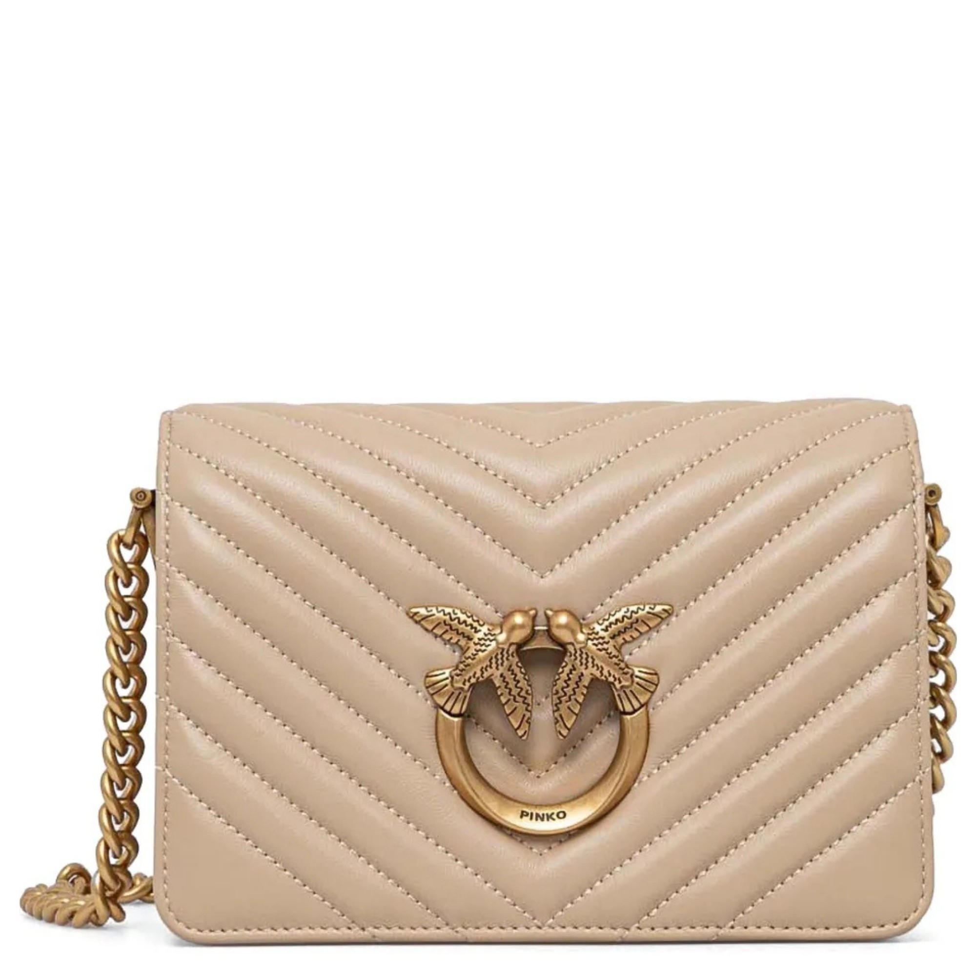PINKO Rankinė per petį moterims, Smėlio, Love click mini shoulder bag 1