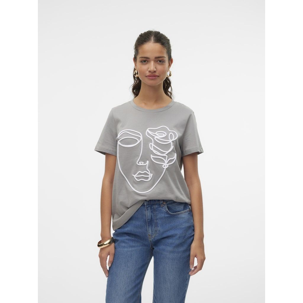 VERO MODA Marškinėliai moterims, Pilka, Line olly top box 6