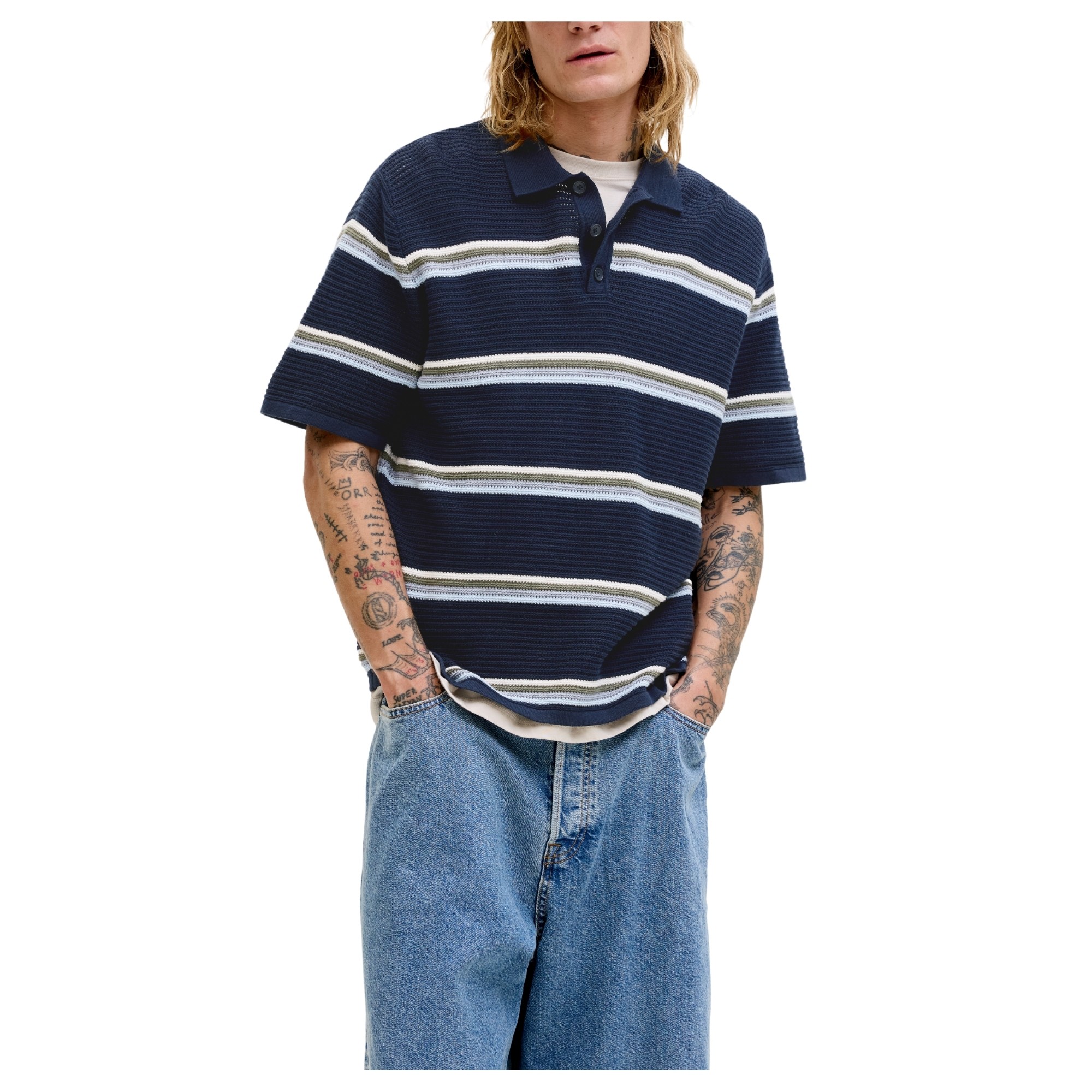 JACK & JONES Megzta palaidinė vyrams, Marga, Maine Knit stripe polo 1