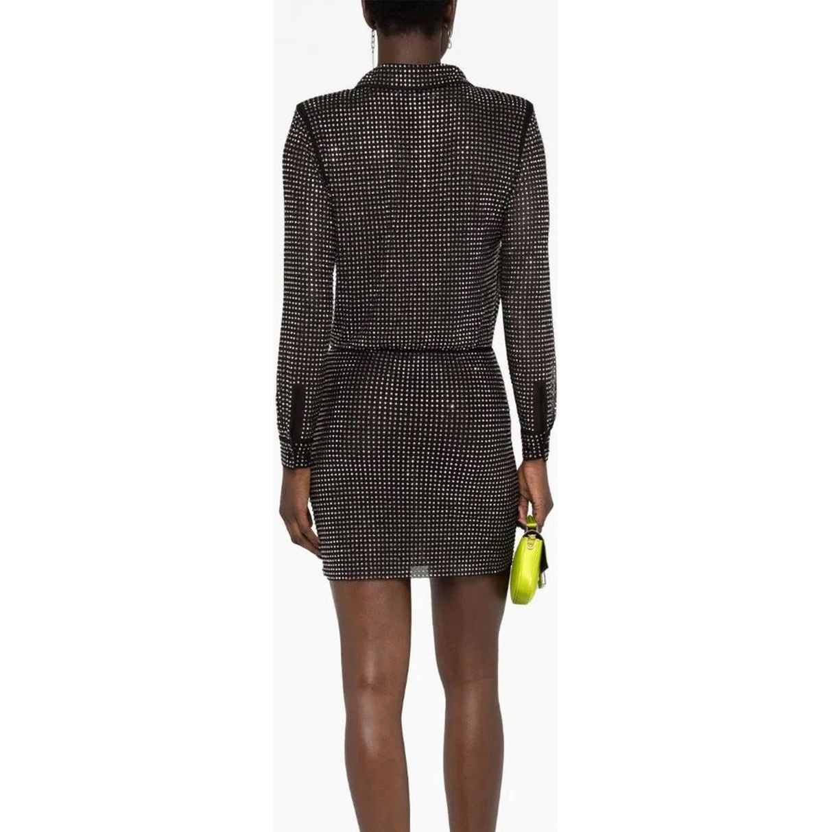 SELF PORTRAIT Mini suknelė moterims, Juoda, Rhinestone mini shirt dress 4