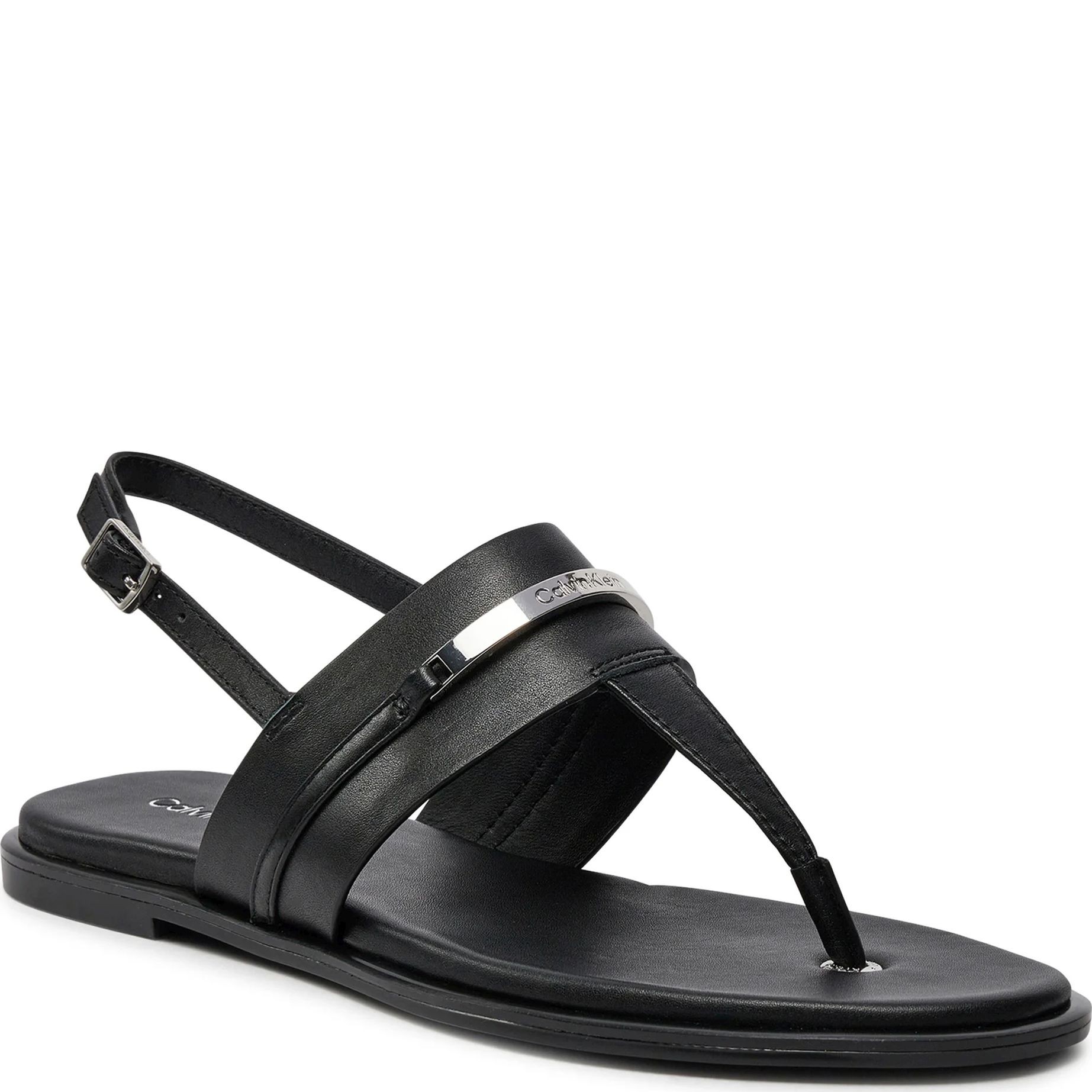 CALVIN KLEIN Basutės moterims, Juoda, Flat sandal metal bar 1