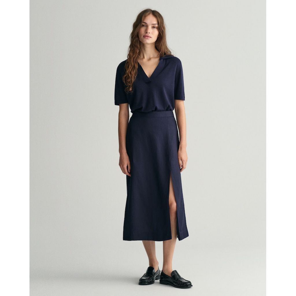 GANT Midi sijonas moterims, Mėlyna, REL MIDI LINEN BLEND SKIRT 2