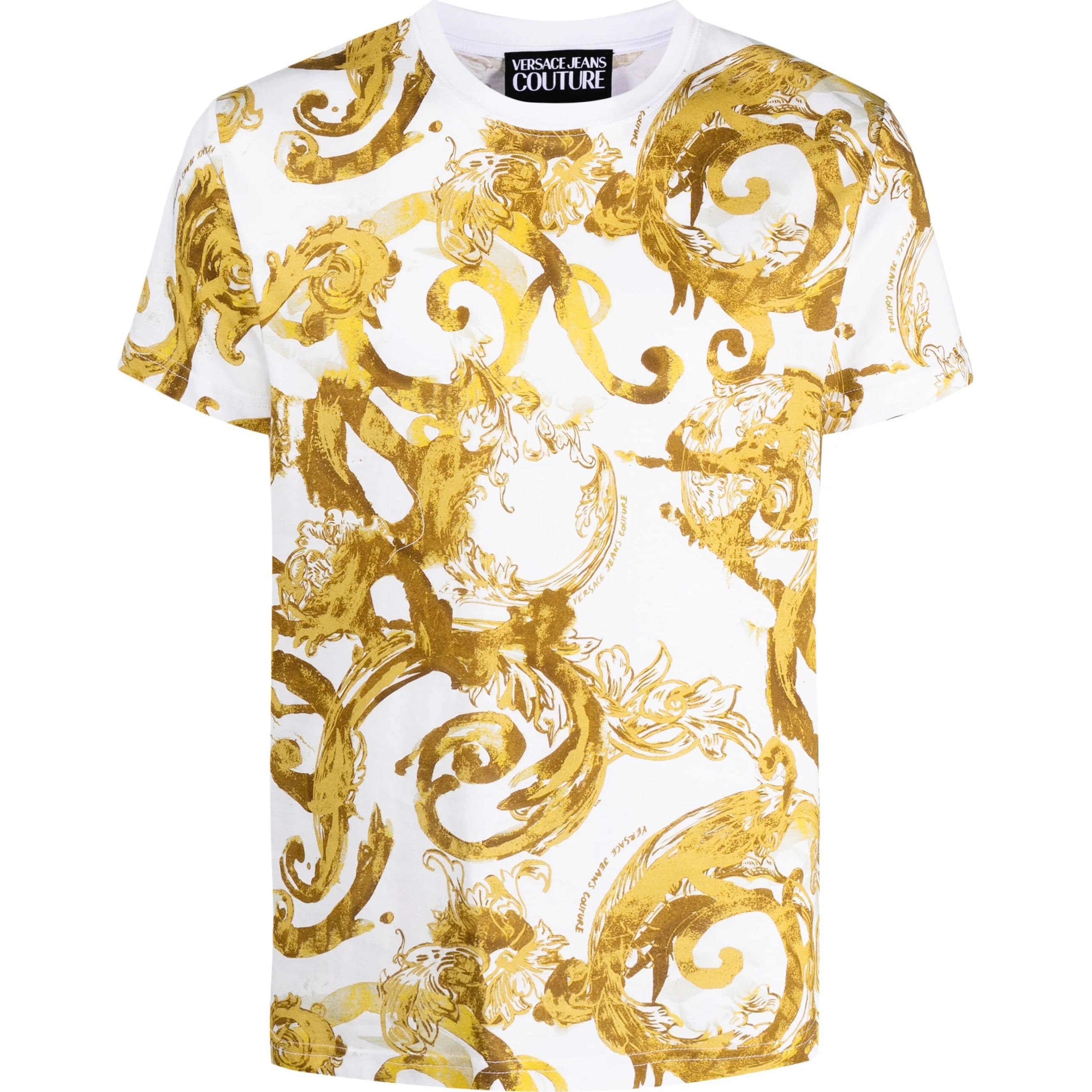VERSACE JEANS CUTURE Marškinėliai trump. rankovėmis vyrams, Balta, Baroque-print cotton t-shirt