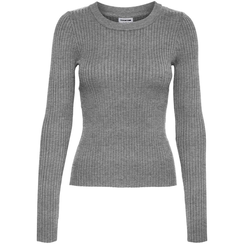 NOISY MAY Megztinis moterims, Pilka, NMSHIP L/S O-NECK RIB 1