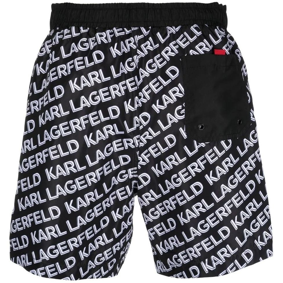 KARL LAGERFELD Apatinė kostiumėlio dalis vyrams, Juoda, Diagonal aop med boardshorts 2
