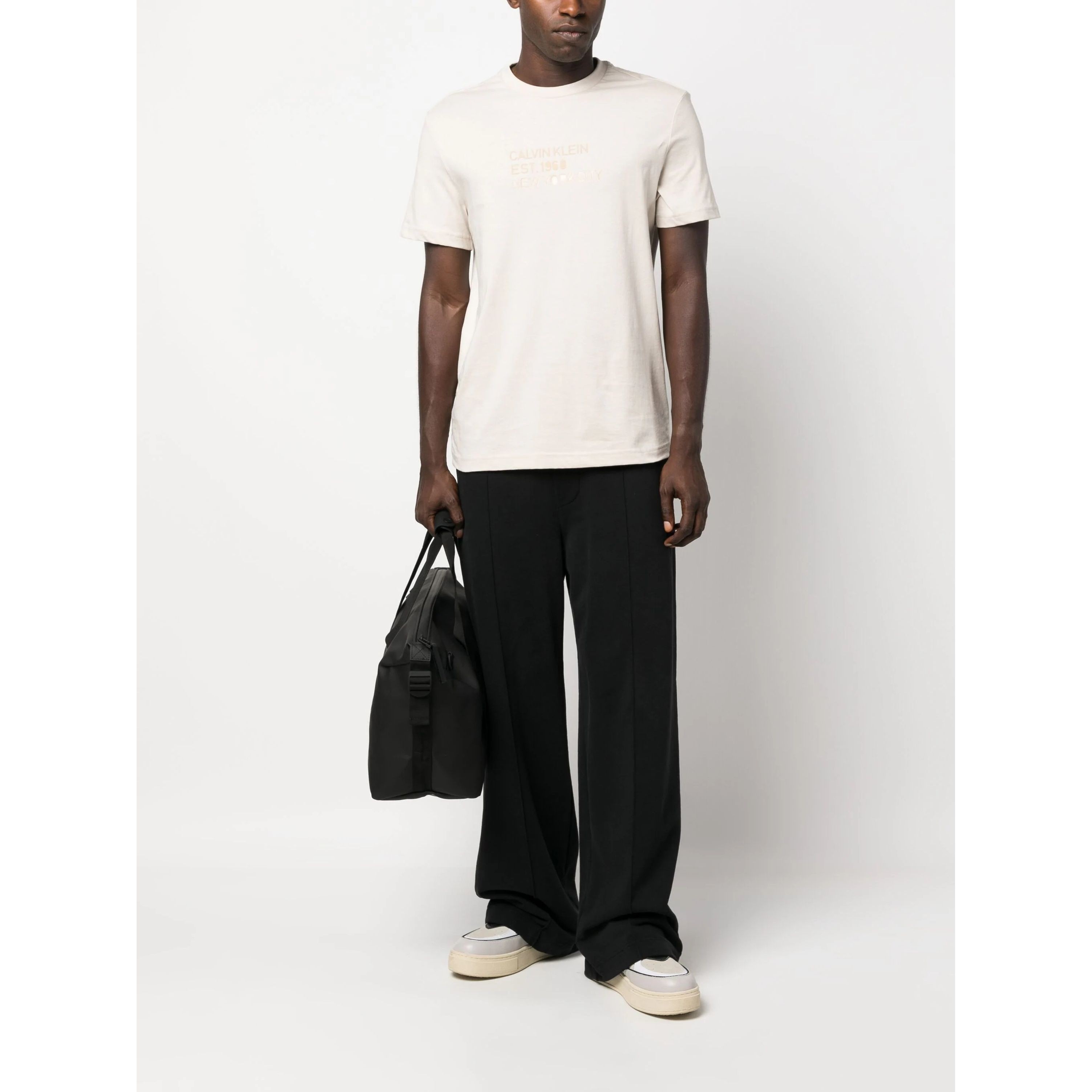 CALVIN KLEIN Marškinėliai trump. rankovėmis vyrams, Smėlio, Mixed print stencil logo t-shi 3