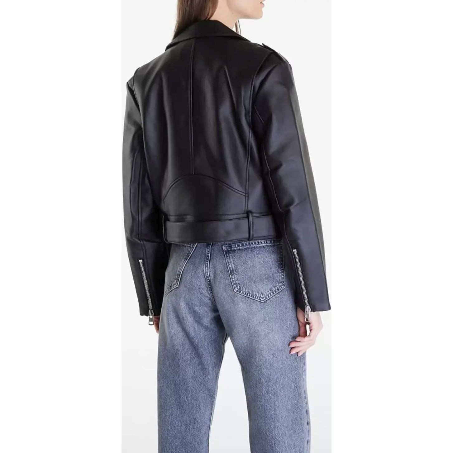 CALVIN KLEIN JEANS Odinė striukė moterims, Juoda, Biker jacket 4