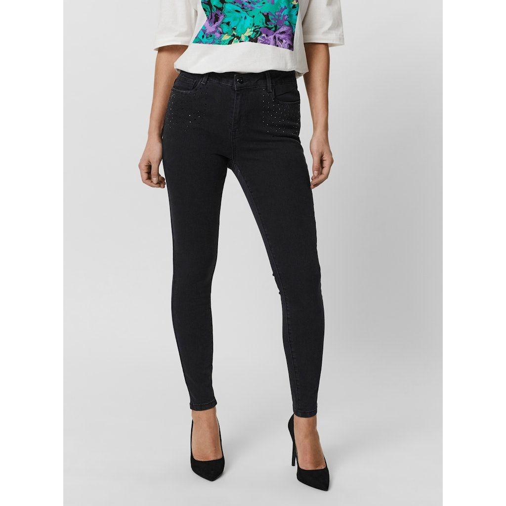 VERO MODA Regular džinsai moterims, Juoda, VMSEVEN MR SLIM DECO 5