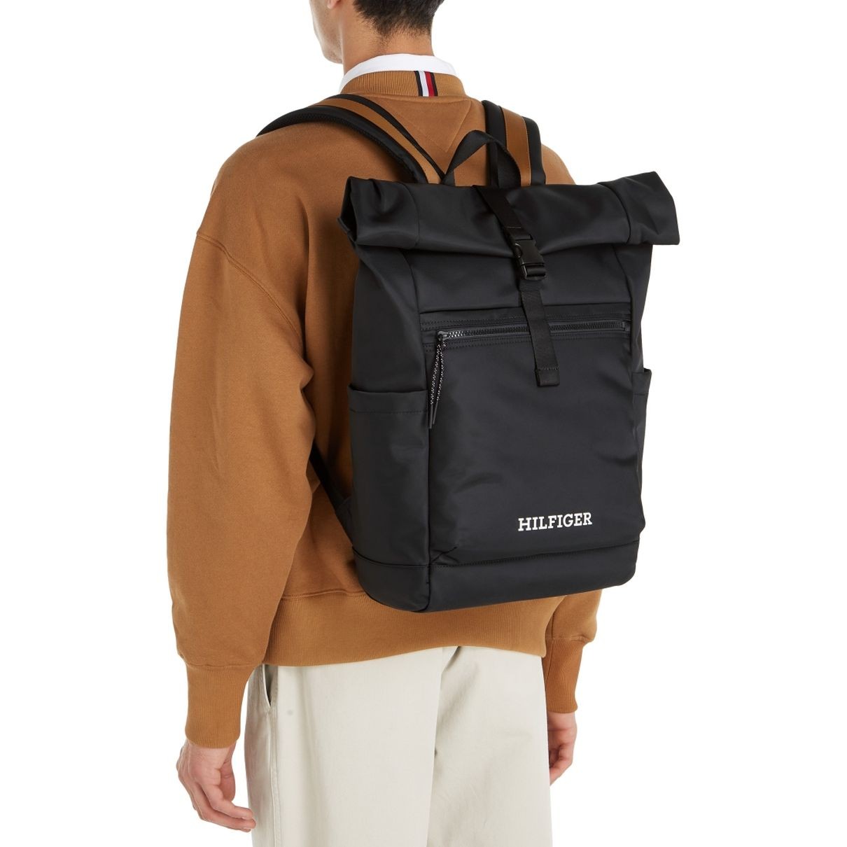 TOMMY HILFIGER Kuprinė vyrams, Juoda, Monotype rolltop backpack 5