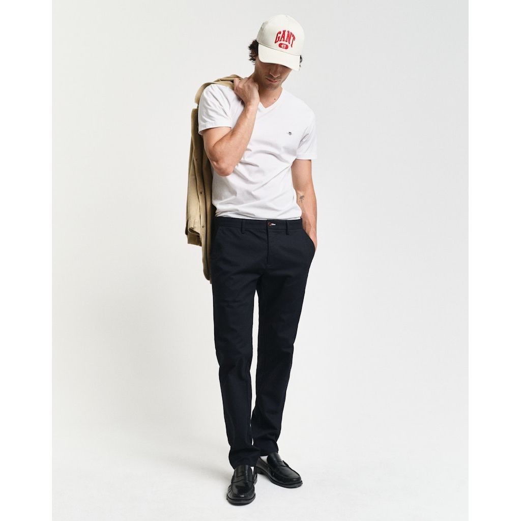 GANT Marškinėliai trump. rankovėmis vyrams, Balta, Slim shield V-neck t-shirt 5