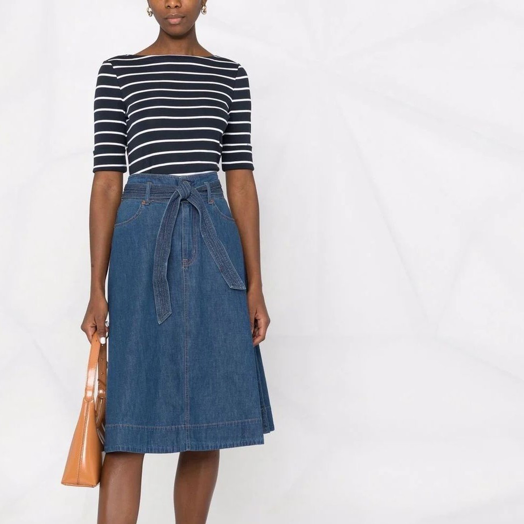 LAUREN RALPH LAUREN Marškiniai trump. rankovėmis moterims, Mėlyna, Striped boatneck top 2