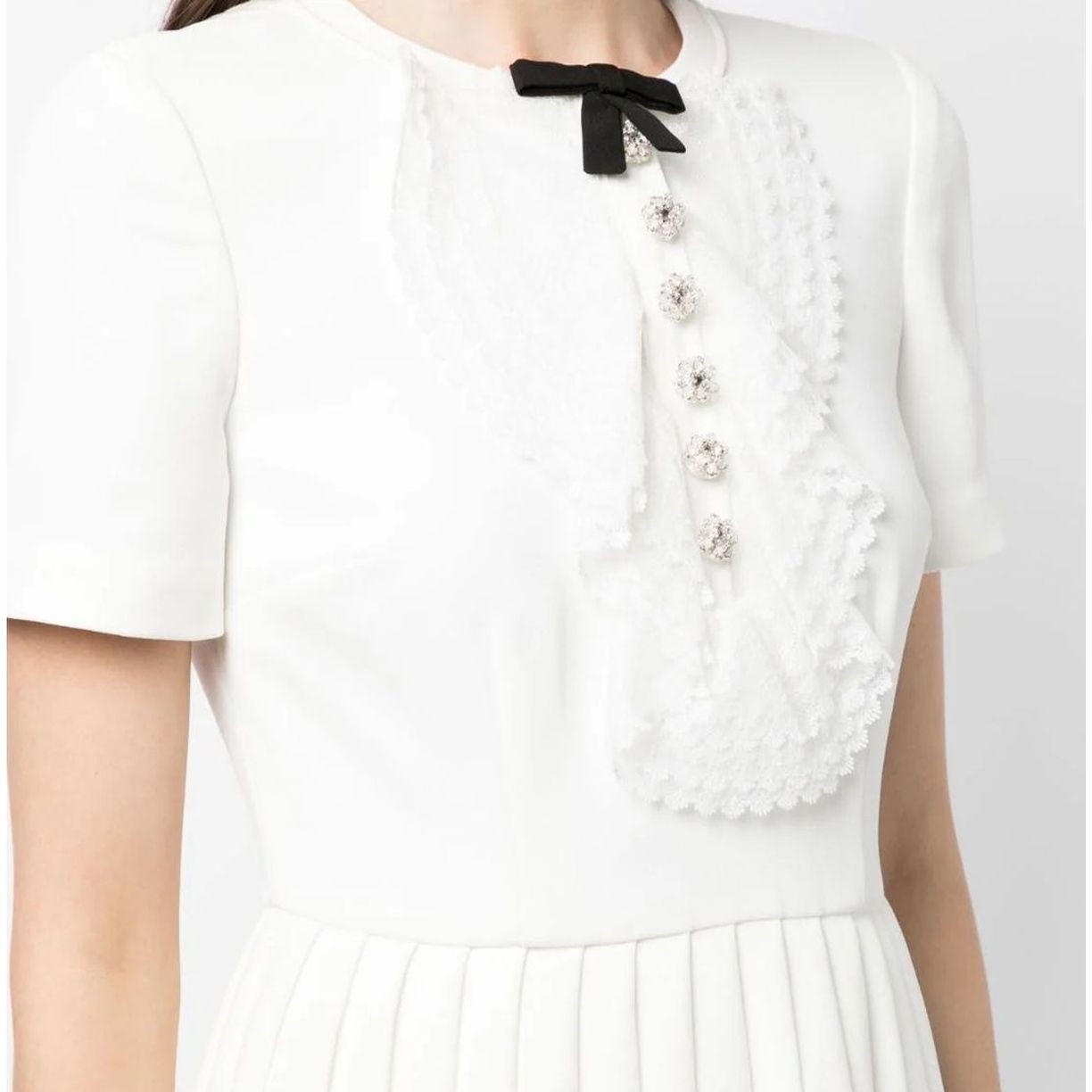 SELF PORTRAIT Mini suknelė moterims, Balta, White lace bib mini dress 4