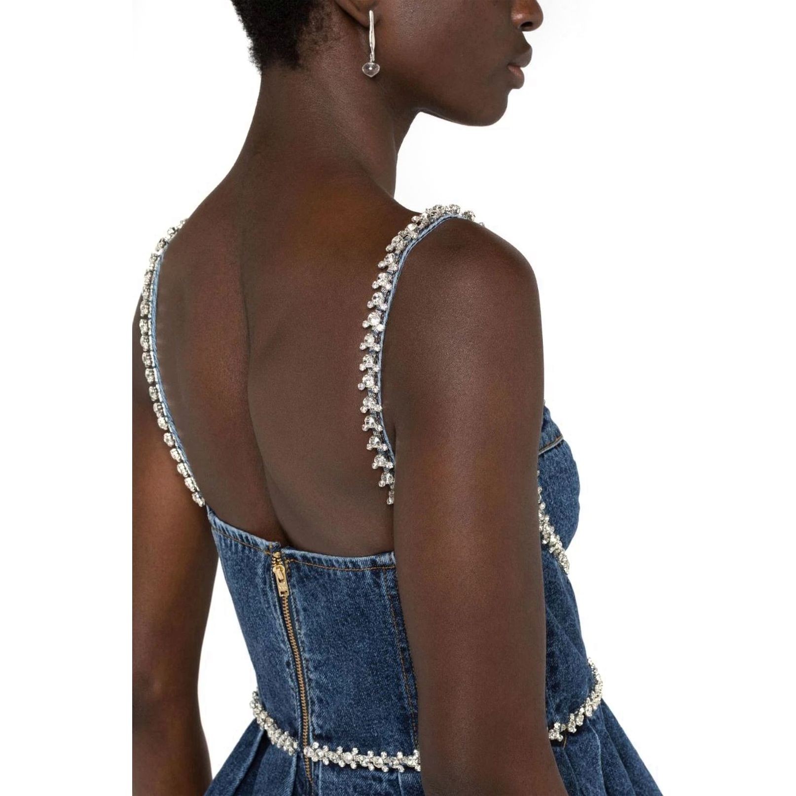 SELF PORTRAIT Mini suknelė moterims, Mėlyna, Detail denim mini dress 4