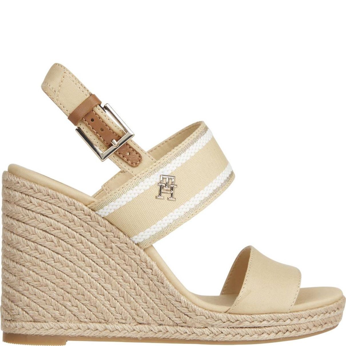 TOMMY HILFIGER Basutės moterims, Smėlio, Webbing high wedge sandal 1