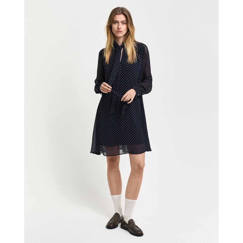 GANT Midi suknelė moterims, Mėlyna, Reg dot print bow dress 2