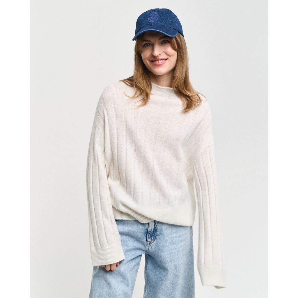 GANT Megztinis moterims, Smėlio, Wide ribbed wool stand collar 2