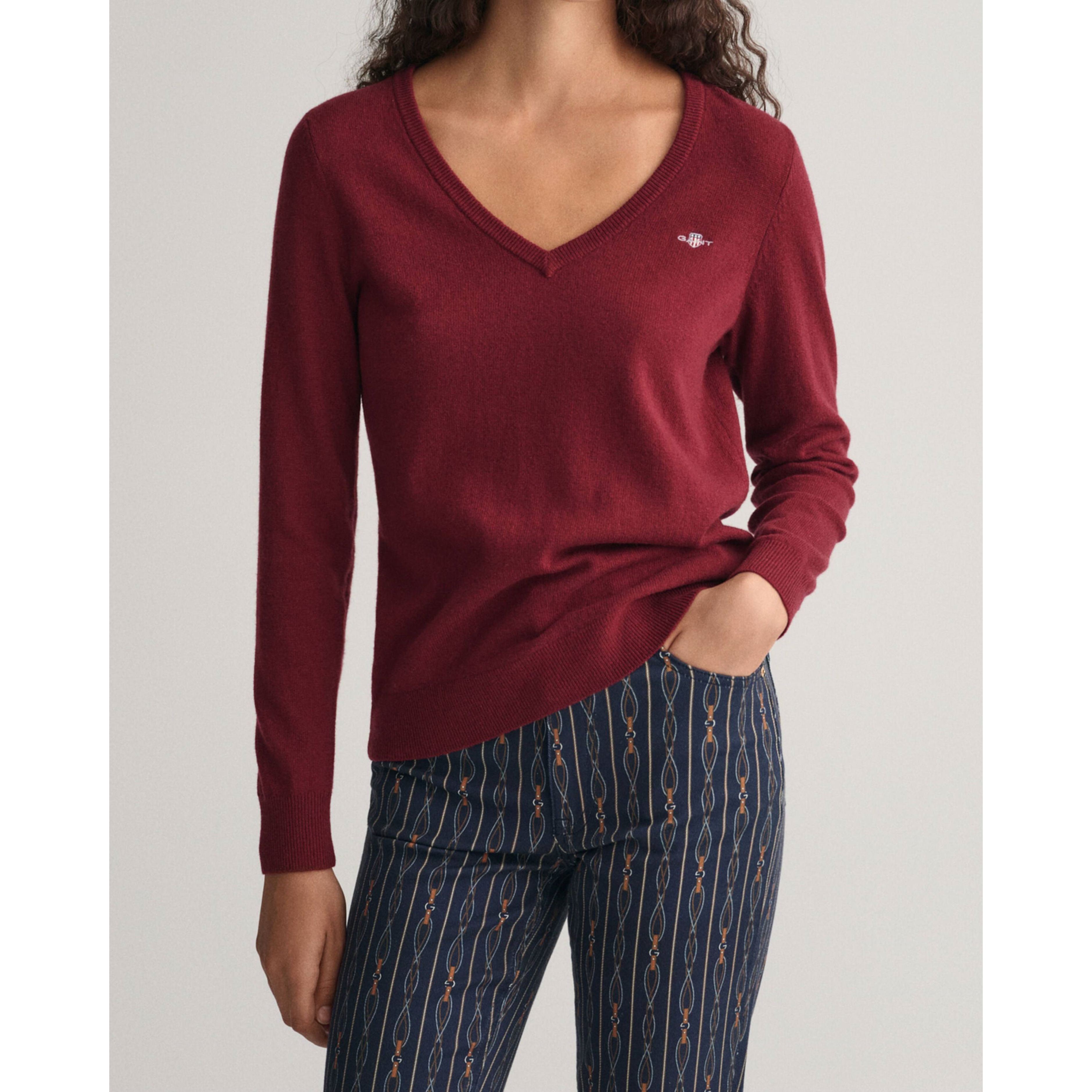 GANT Megztinis moterims, Raudona, EXTRAFINE V-NECK 2