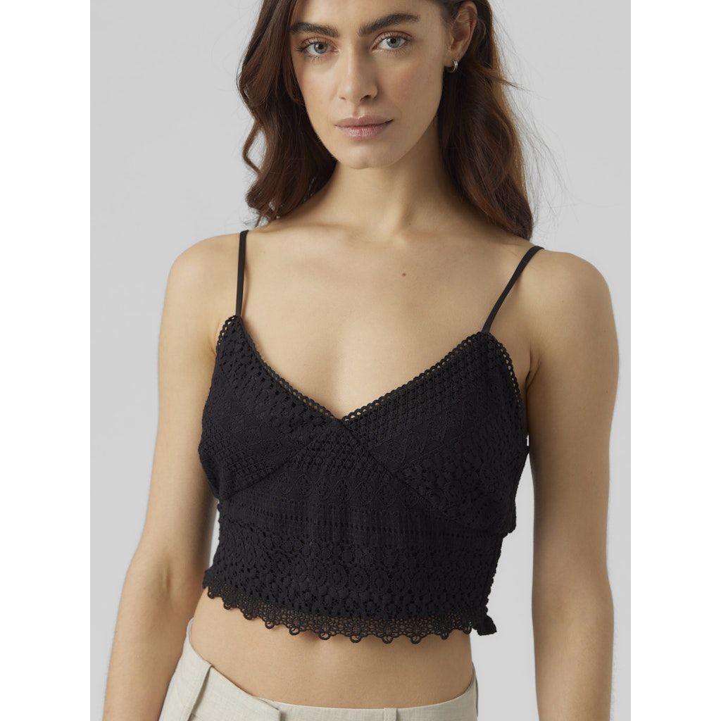 VERO MODA Palaidinės moterims, Juoda, VMHONEY LACE V-NECK C 5
