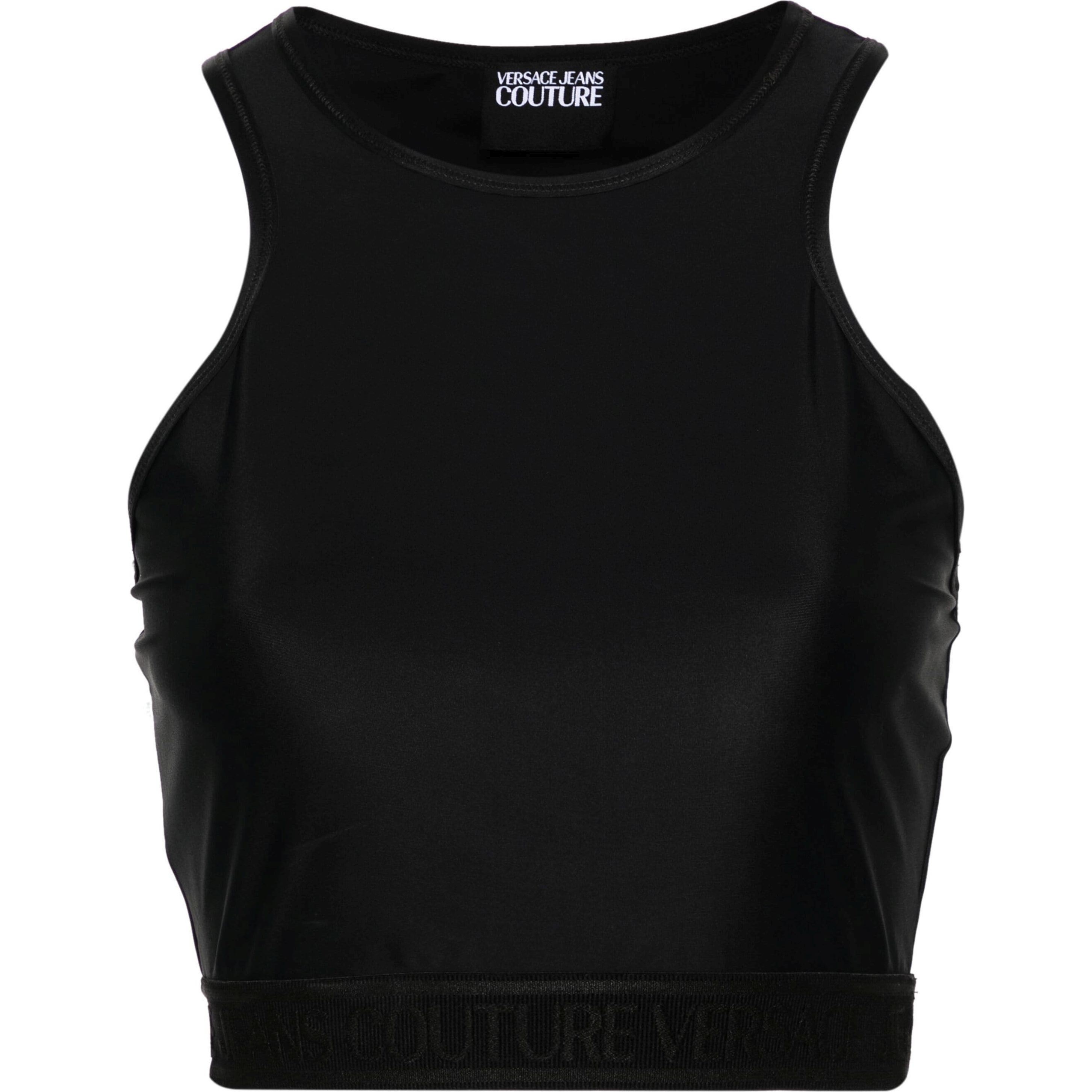 VERSACE JEANS CUTURE Trumpinti marškinėliai , Juoda, Logo-underband crop top