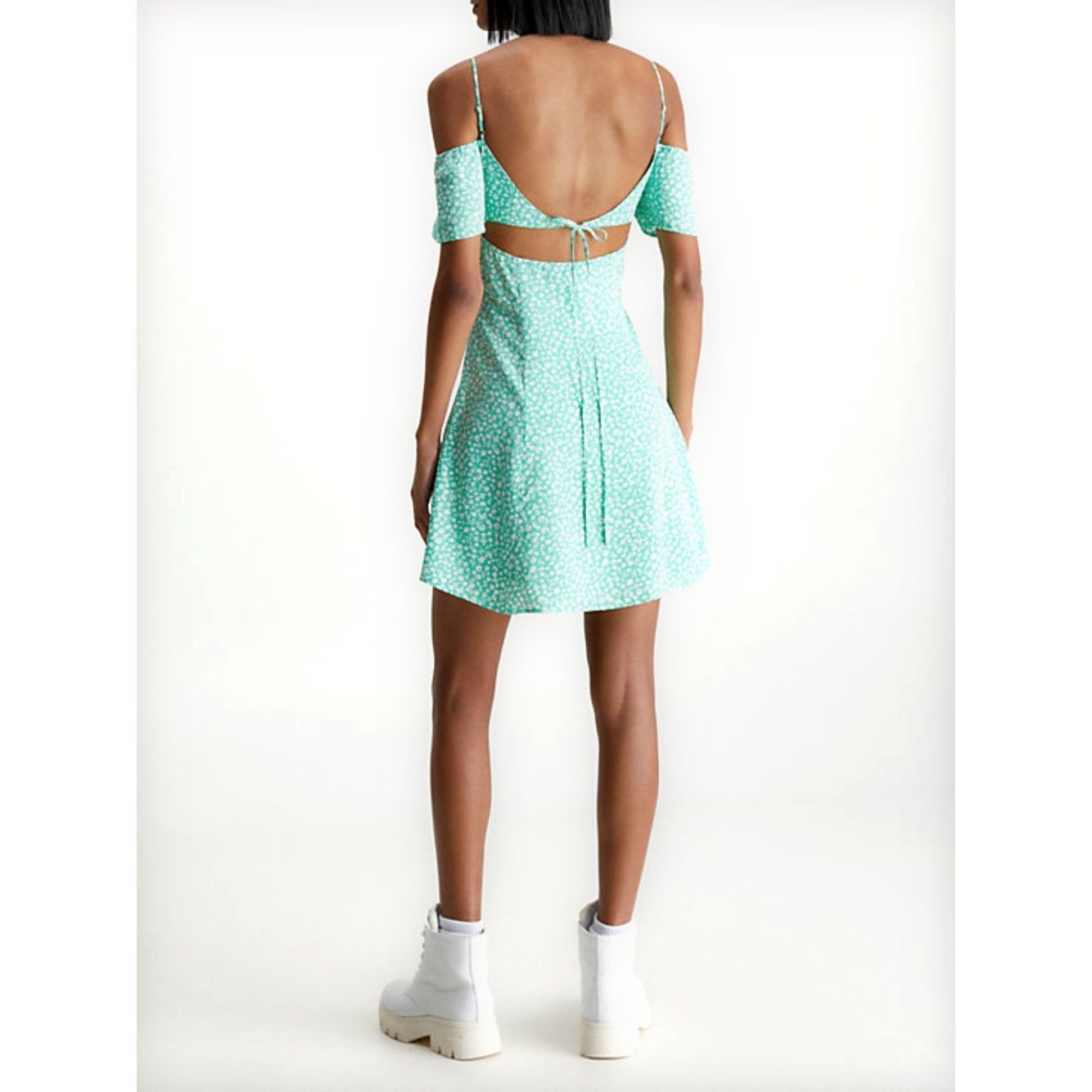 CALVIN KLEIN JEANS Mini suknelė moterims, Žalia, Off shoulder mini dress 3