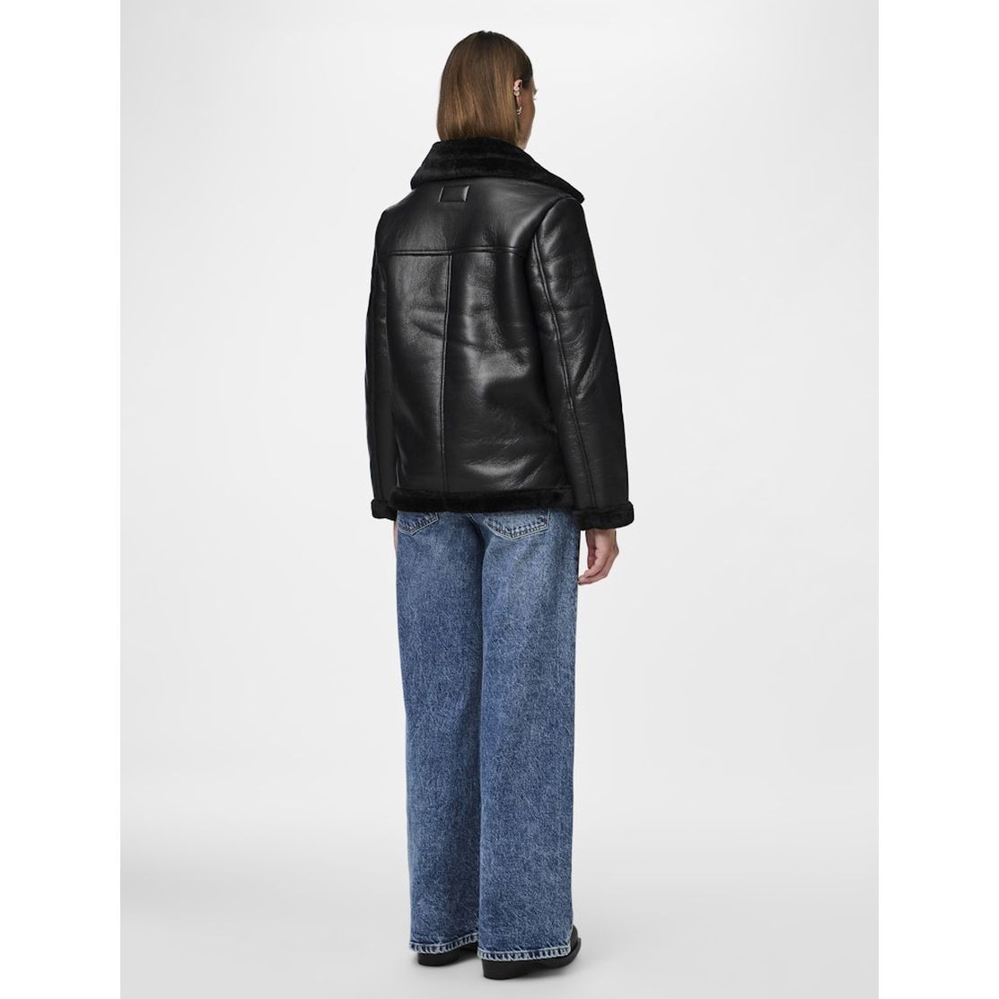 PIECES Striukė moterims, Juoda, PCNORA AVIATOR PU JA 4