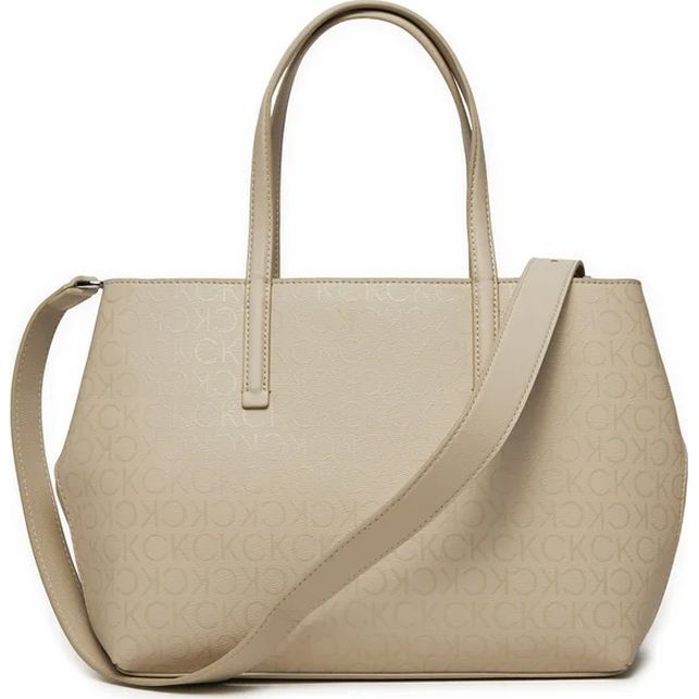 CALVIN KLEIN Pirkinių krepšys moterims, Smėlio, Must tote 2