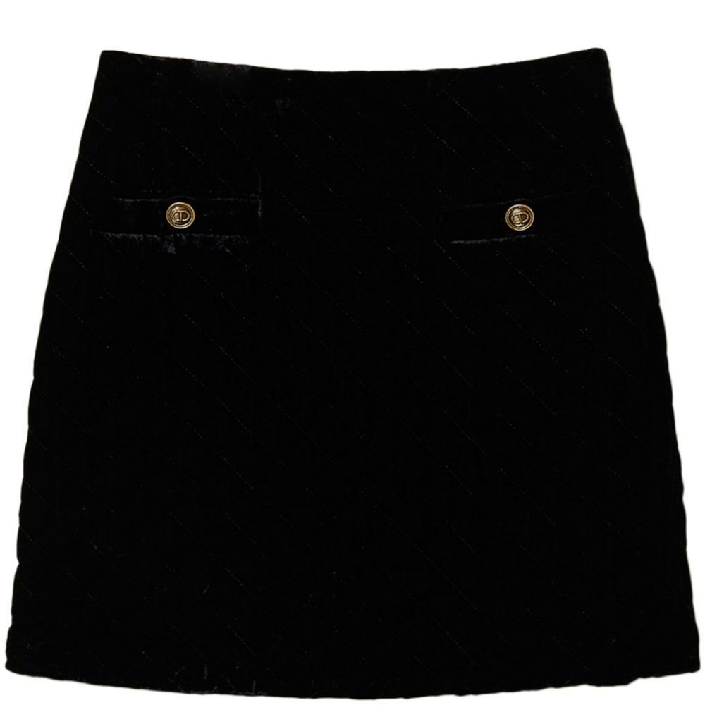 TWINSET Mini sijonas moterims, Juoda, Quilted velvet miniskirt