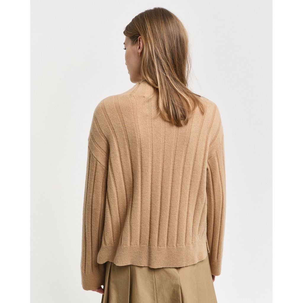 GANT Megztinis moterims, Ruda, Wide ribbed wool stand collar 3