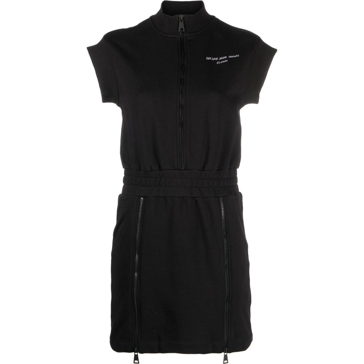 VERSACE JEANS CUTURE Mini suknelė moterims, Juoda, Logo sketch embro dress