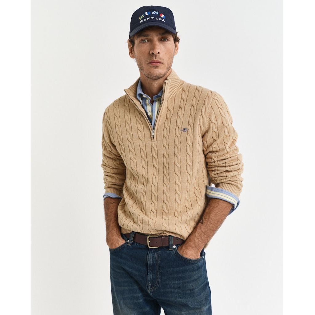 GANT Megztinis vyrams, Smėlio, Cotton cable half zip 2