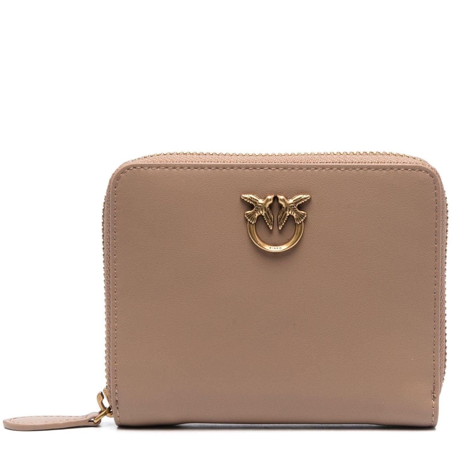 PINKO Piniginė moterims, Ruda, Logo-plaque leather wallet 1