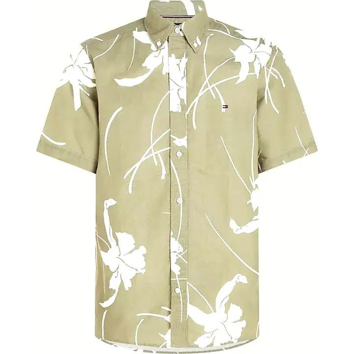 TOMMY HILFIGER Marškiniai trump. rankovėmis vyrams, Žalia, Large tropical prt shirt s/s 1