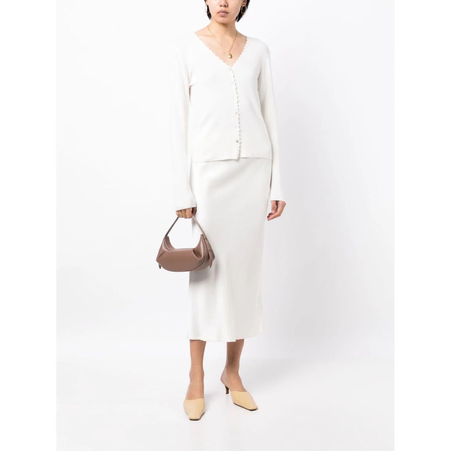 VINCE Kardiganas moterims, Balta, Crochet trim cardigan 2