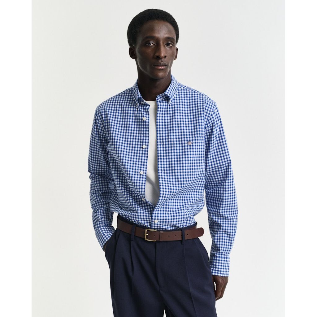 GANT Marškiniai vyrams, Mėlyna, REG POPLIN GINGHAM SHIRT 2