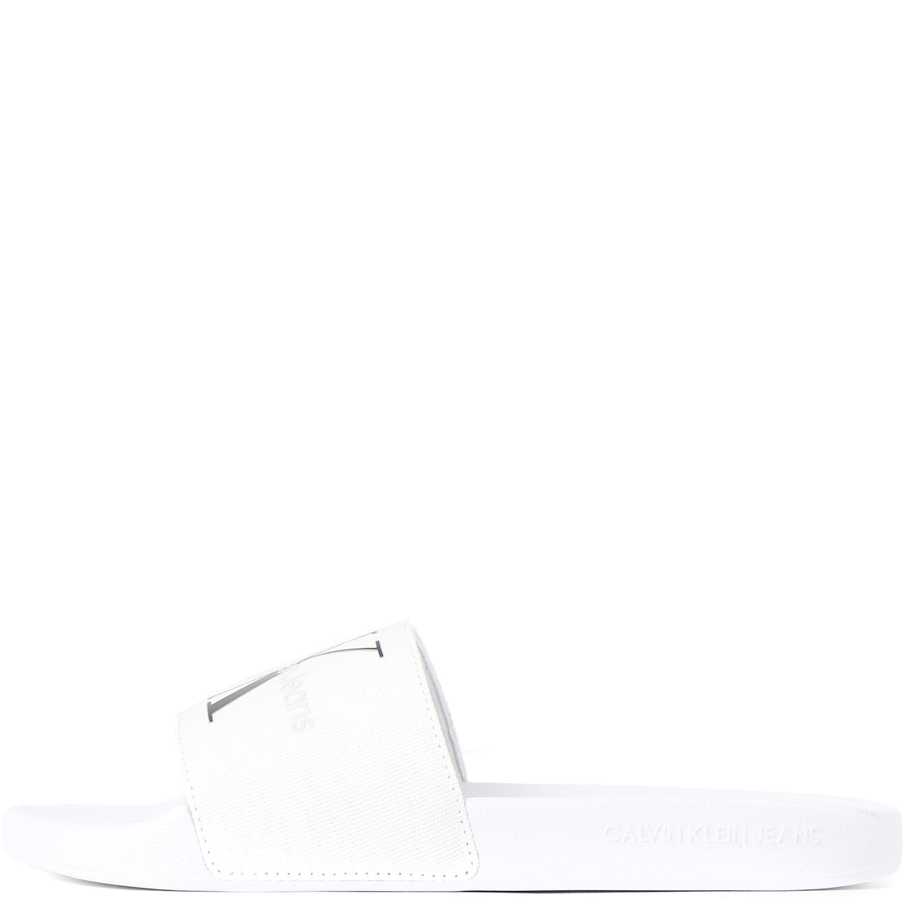 CALVIN KLEIN JEANS Guminės šlepetės moterims, Balta, Slide monogram POP 6