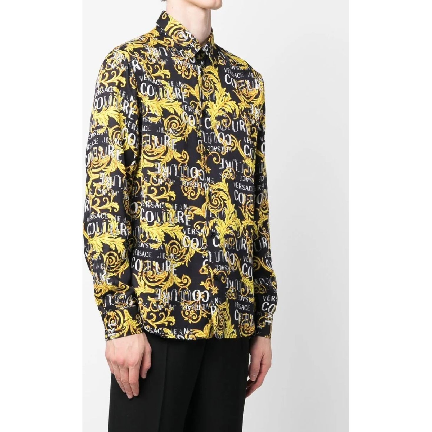 VERSACE JEANS CUTURE Marškiniai ilgomis rankovėmis vyrams, Juoda, Print logo baroque shirt 2