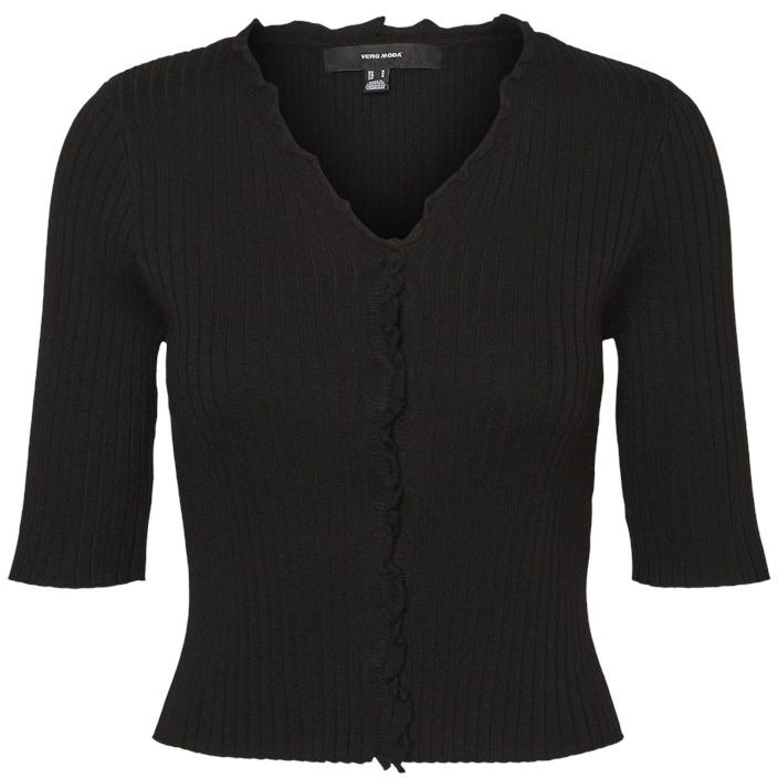 VERO MODA Kardiganas moterims, Juoda, VMELLY 2/4 FRILL CARD 1