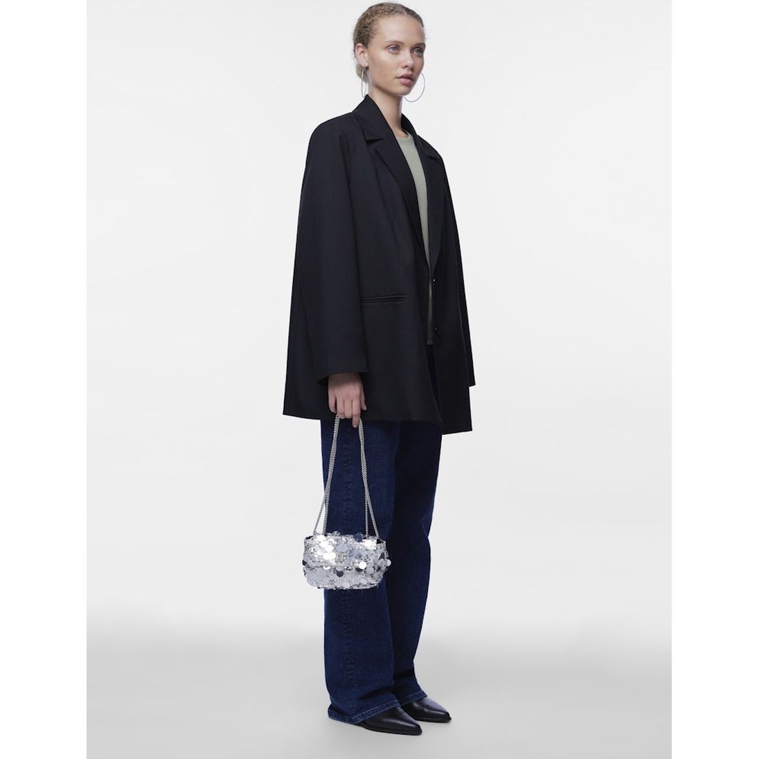 PIECES Rankinė per petį moterims, Sidabrinė, PCNELLA SEQUINS CROSS 3