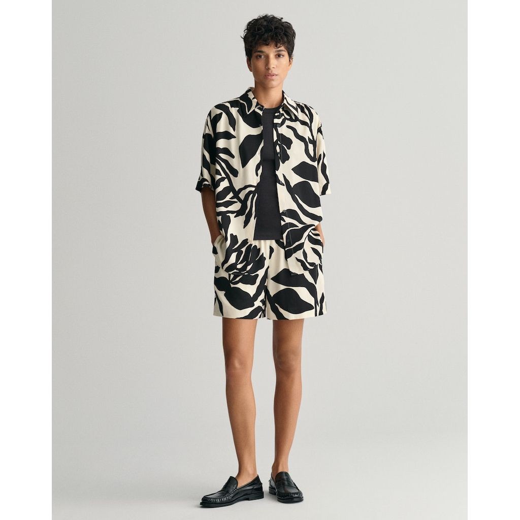 GANT Marškiniai moterims, Smėlio, REL PALM PRINT SS SHIRT 5